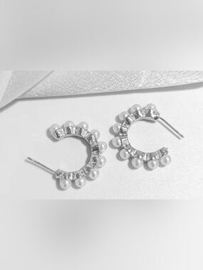 Silver Open Hoop Pearl Paparazzi Earring